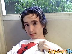 Smooth twink straightie Sean Johansen cums after stroking