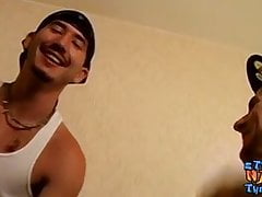 Tattooed jocks masturbate together until a happy ending