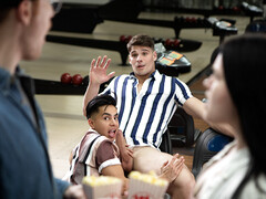 Bowling alley bang with a horny bottom being slutty