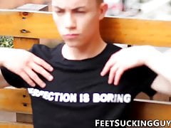 Skinny foot fetish twink Nick Daner wanking his big dick