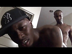 Bald hunk is drilling his fellows butt from behind in the apartment