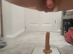 Licking up my cum fucking my dildo again