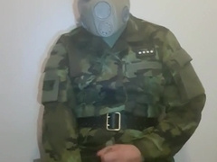 I Jism in my Army Uniform with a Gas Mask