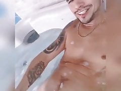 wanking and cumming in the hot tub