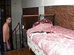 Having fun with big dildo on the bed