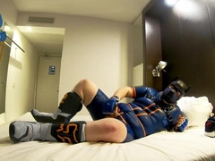 Rubber Pup pawing off in hotel cumming on AirMax 90