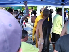 Youthful Guy Bare Assets Paint in Public