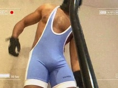 Hard-bodied muscle hunk Reece From Brum flexes in a workout compilation