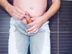 Plump guy wets himself and pleasures alone