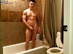 Buff solo guy Jake Davis jerking his stiff penis