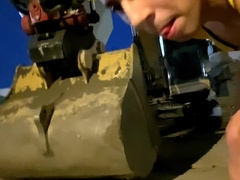 Twink In Chastity Cage Sneaks Into Construction Site & Fucks His Boyhole With Giant Dildo In Public