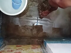 Indian man having bath when no buddy's at home alone