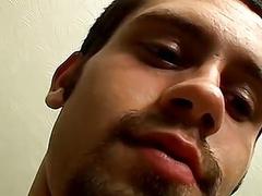 Hairy man's dick and balls are shown lots of attention during jerk session