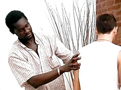 Skinny white boy fucks black cock