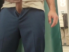 In the fitting apartment with the curtain open, I jizz sans my mitts. Bare in public