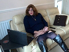 Alison jacking in her favourite thigh boots