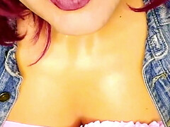 Pink dress wanking fun