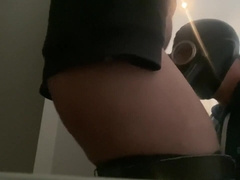 Hetero married father face tears up marionette in fleshlight gas mask.