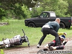 Muscular Parole Officer Barebacks Motocross Rider