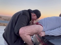 Wild outdoor fun with gay daddy bear getting bareback anal creampie