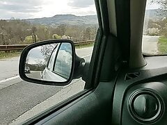 Blowing my load by the side of the road, in my car