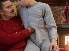 Stepfamily Christmas fuck with a grey bodysuit twink