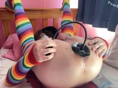 Femboy Raine stretched wide by massive inflatable dildo