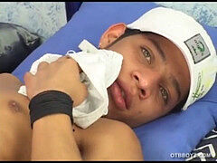 young Latino Claudio tugging Off