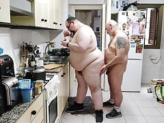Cooking pasta salad, as usual, naked