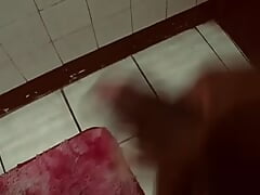 Stroking hard black cock