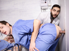 Naked twinks endure doctor's cock through the glory hole