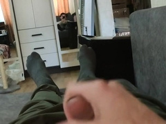 A young boy faps off while alone at home