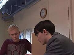 Twink Lex Blond seduces adorable office clerk Charlie Snake