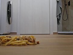 Smashing Pasta Carbonara With My Big Feet