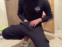 Amateur twink gets hard and experiences a cumshot with a big gay cock