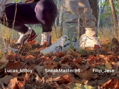 Three way in the woods public condom-free pulverize steaming Grind guys with sneakers