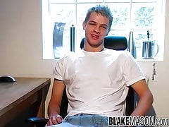 Cute blond twink Mark R cums after jerking off for interview