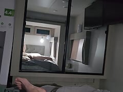 Cum filled mirror, hard hairy dad masturbates