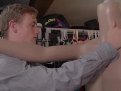 Young twink wakes up in the closet hugging a sexy stud