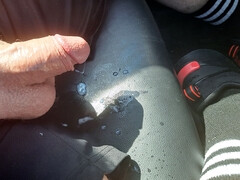 Beary Hairy busts a load of cum in an outdoor parking lot