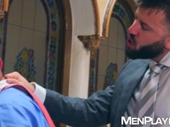 Men in suits Joe Gillis and Leo Grin having sex full of cocksucking and barebacking