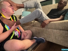 Black Dudes Feet Are Licked And Worshipped By Chubby Bear