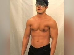 Stripper Cop Muscle Mikey Flexes & Cums