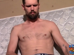 Crazy hetero thug Nolan milks his giant sausage and shoots a load solo