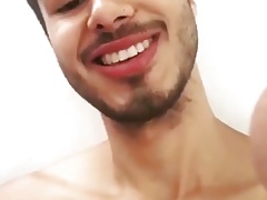 Hot smileing guy jerks off