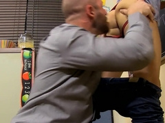 Sensual professor teases twink into pulling down his undies for his huge cock