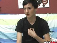 Twink interviewed before he strips and works his ass