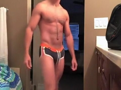 hunky Step dad jerks off in bathroom