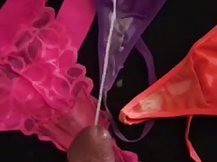 Slow motion cumshot on wife's creamy panties.