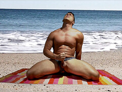 Gay towel challenge, gay beach masturbation, gay big cock